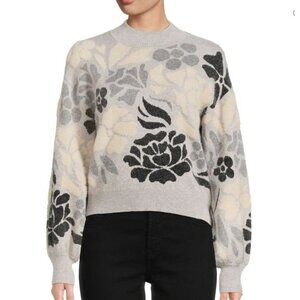 NWT TRUTH by Republic Sweater Long Sleeve Floral Pullover Gray Women's Size XS
